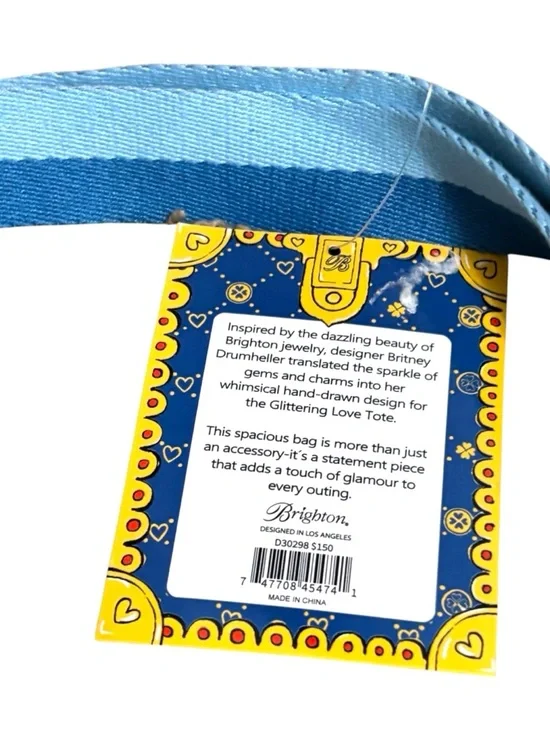 Brighton Glimmering Love Tote Canvas Bag Blue Multi Heart Charm Print NWT: - Picture 5 of 10